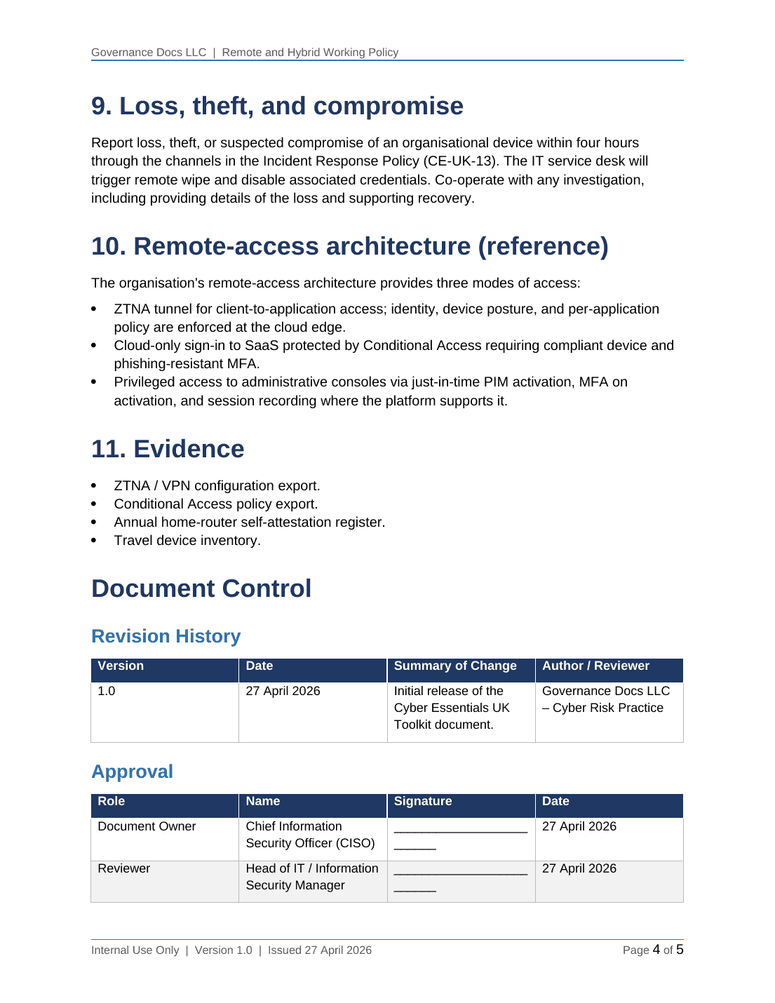 Cyber Essentials documentation toolkit — sample template page 16