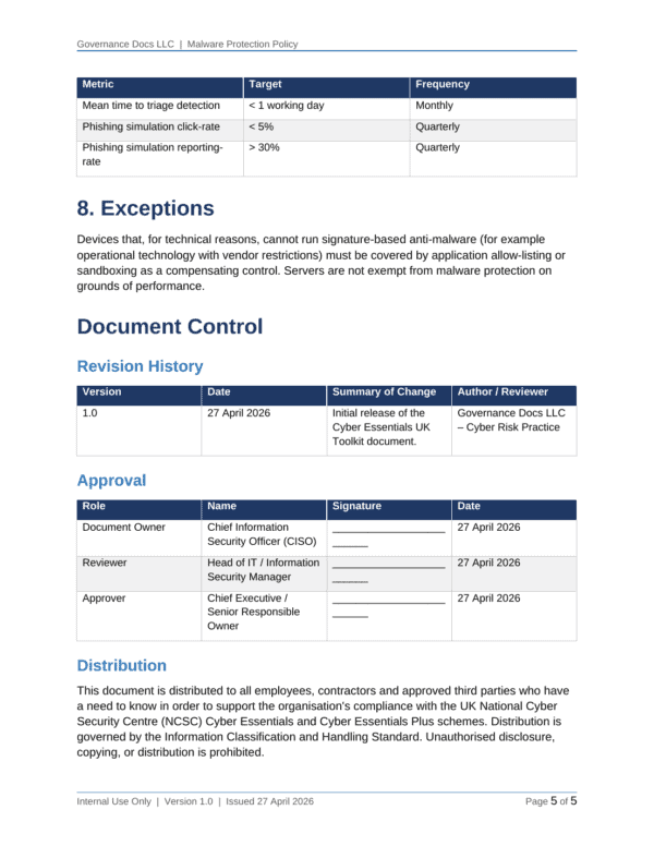 Cyber Essentials documentation toolkit — sample template page 17