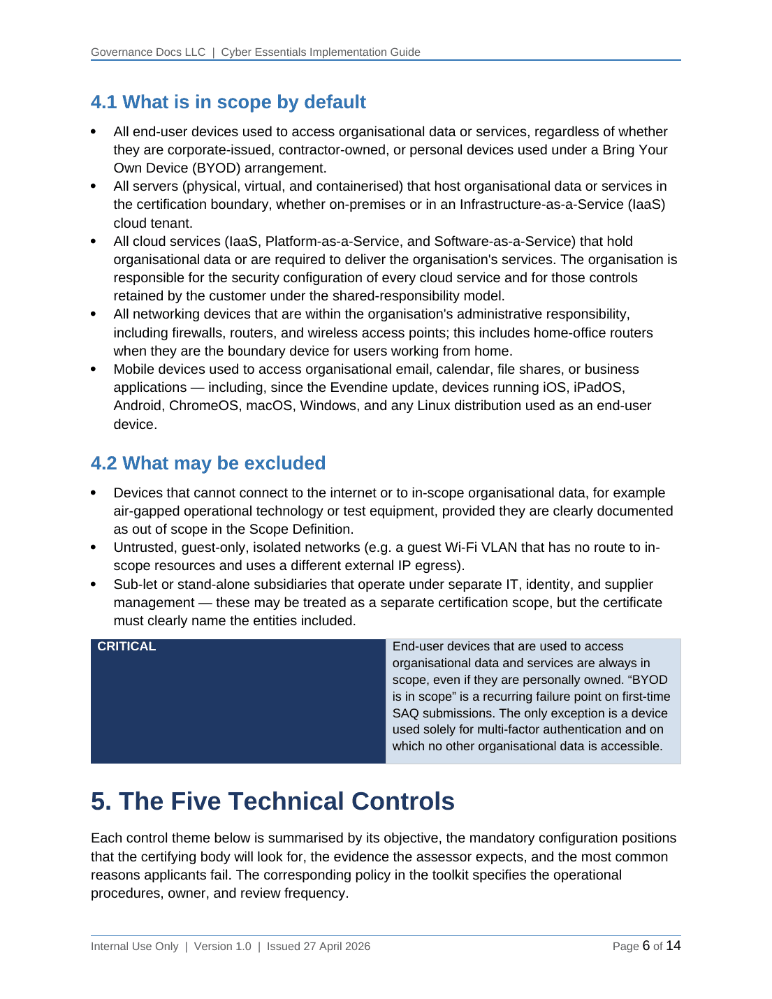 Cyber Essentials documentation toolkit — sample template page 2
