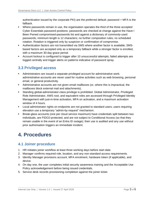 Cyber Essentials documentation toolkit — sample template page 3