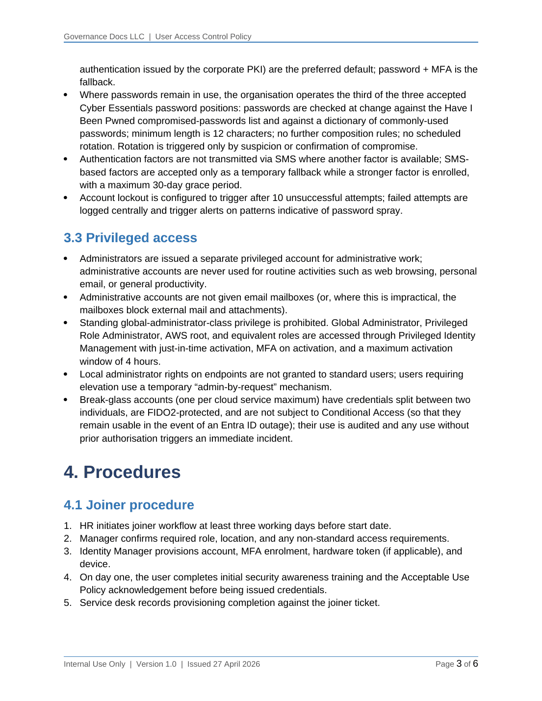 Cyber Essentials documentation toolkit — sample template page 3
