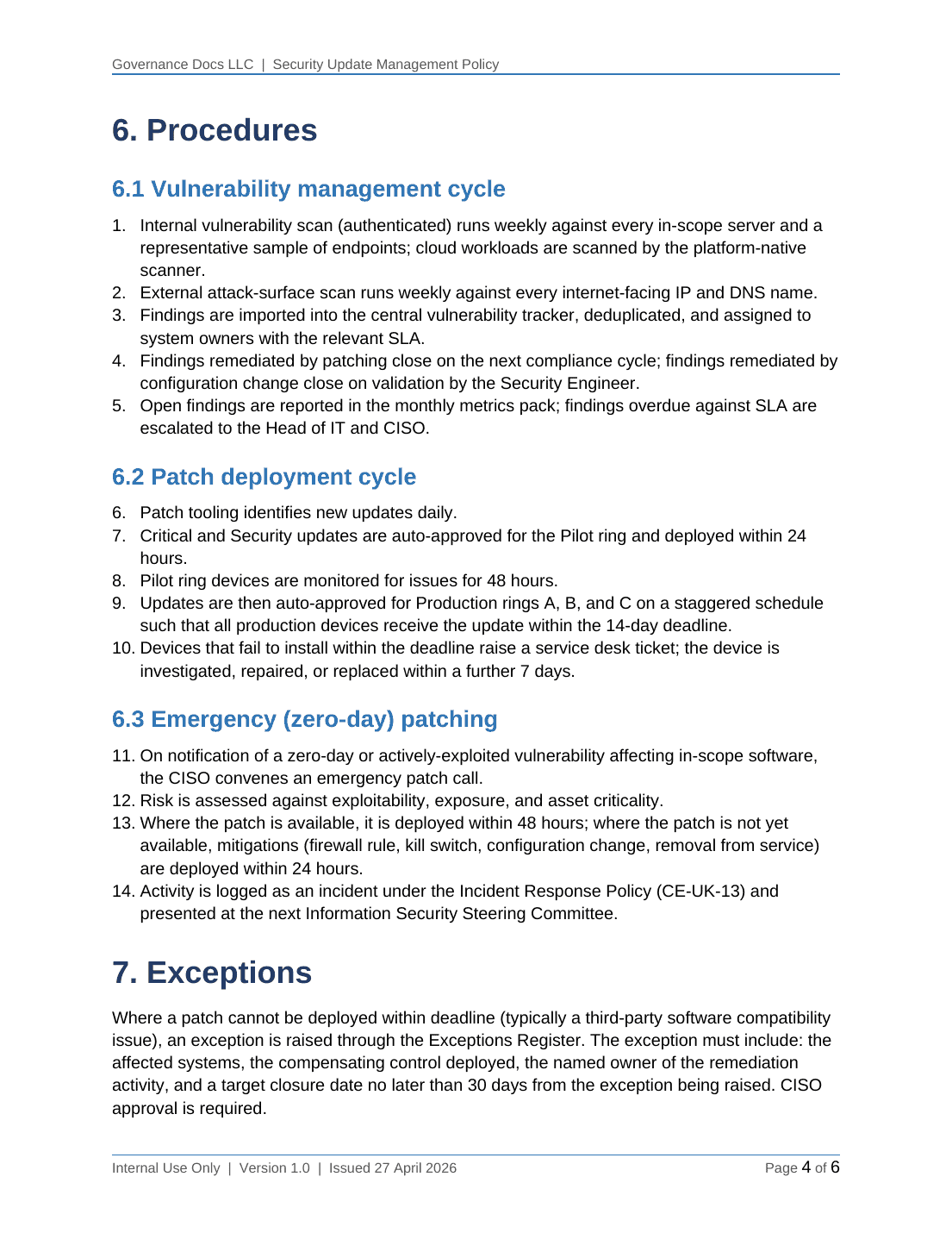 Cyber Essentials documentation toolkit — sample template page 4