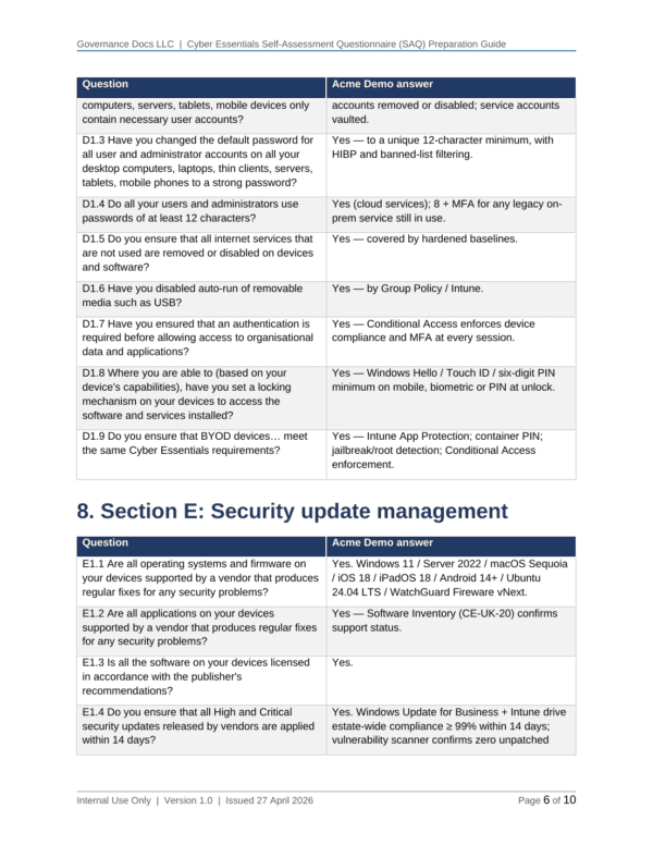 Cyber Essentials documentation toolkit — sample template page 5