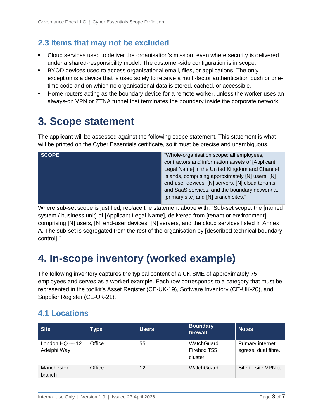 Cyber Essentials documentation toolkit — sample template page 8