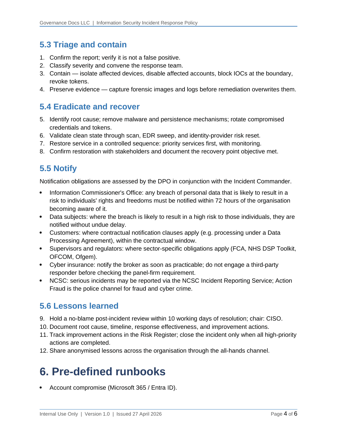 Cyber Essentials documentation toolkit — sample template page 9