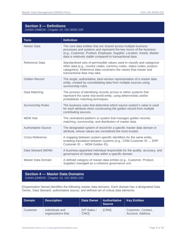 Master Data Governance Toolkit – 85 DMBOK-Aligned Templates for Data Management and Compliance.