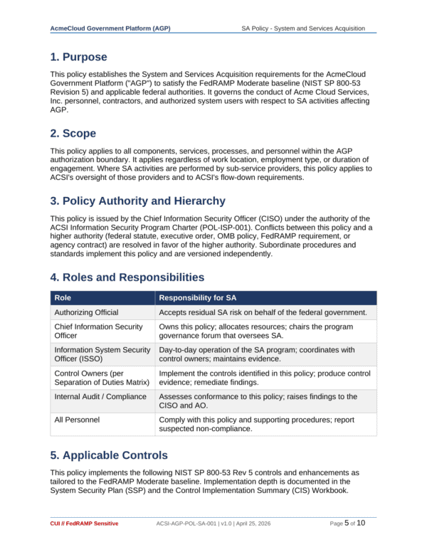 FedRAMP documentation toolkit — sample template page 2