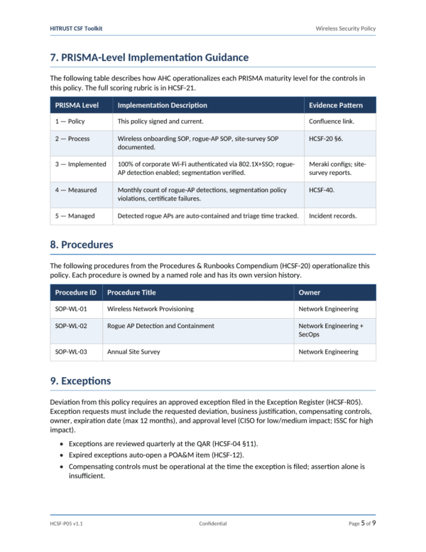 HITRUST CSF documentation toolkit — sample template page 13