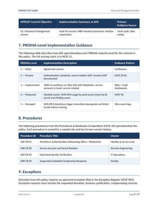 HITRUST CSF documentation toolkit — sample template page 14
