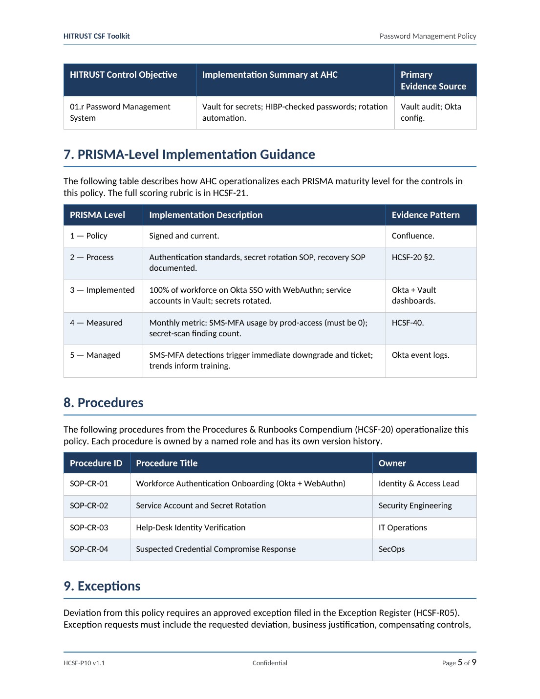 HITRUST CSF documentation toolkit — sample template page 14