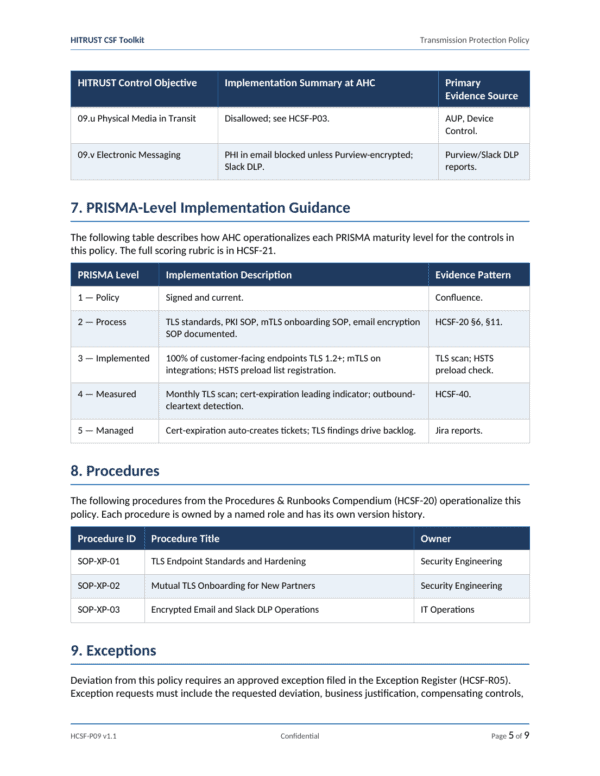 HITRUST CSF documentation toolkit — sample template page 17