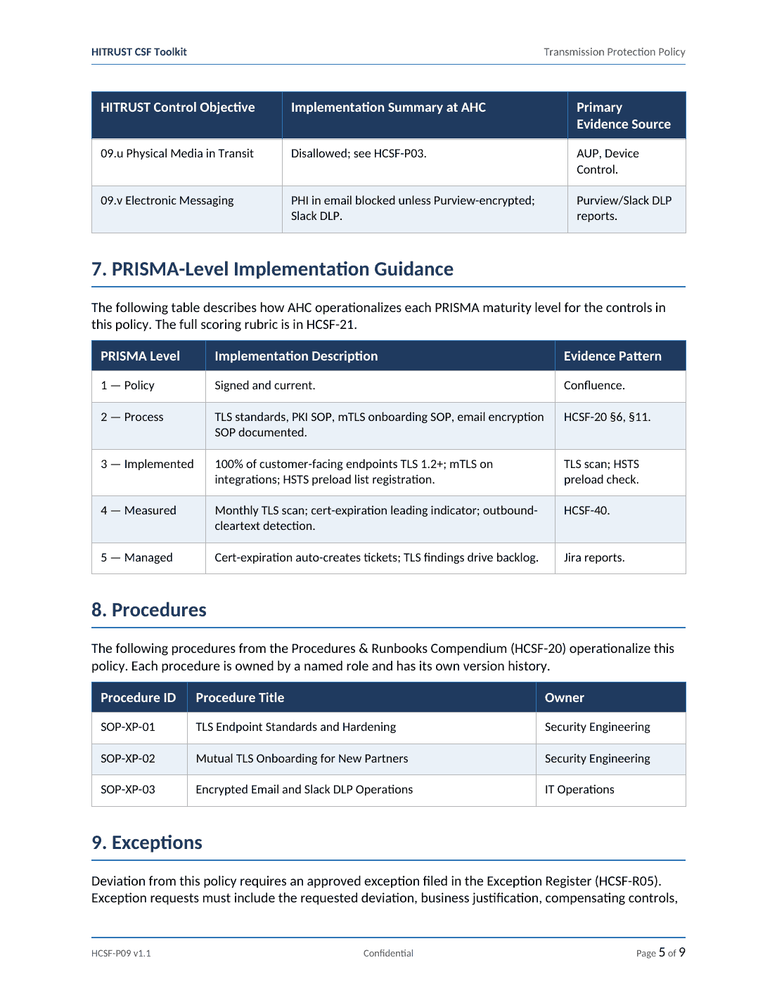 HITRUST CSF documentation toolkit — sample template page 17