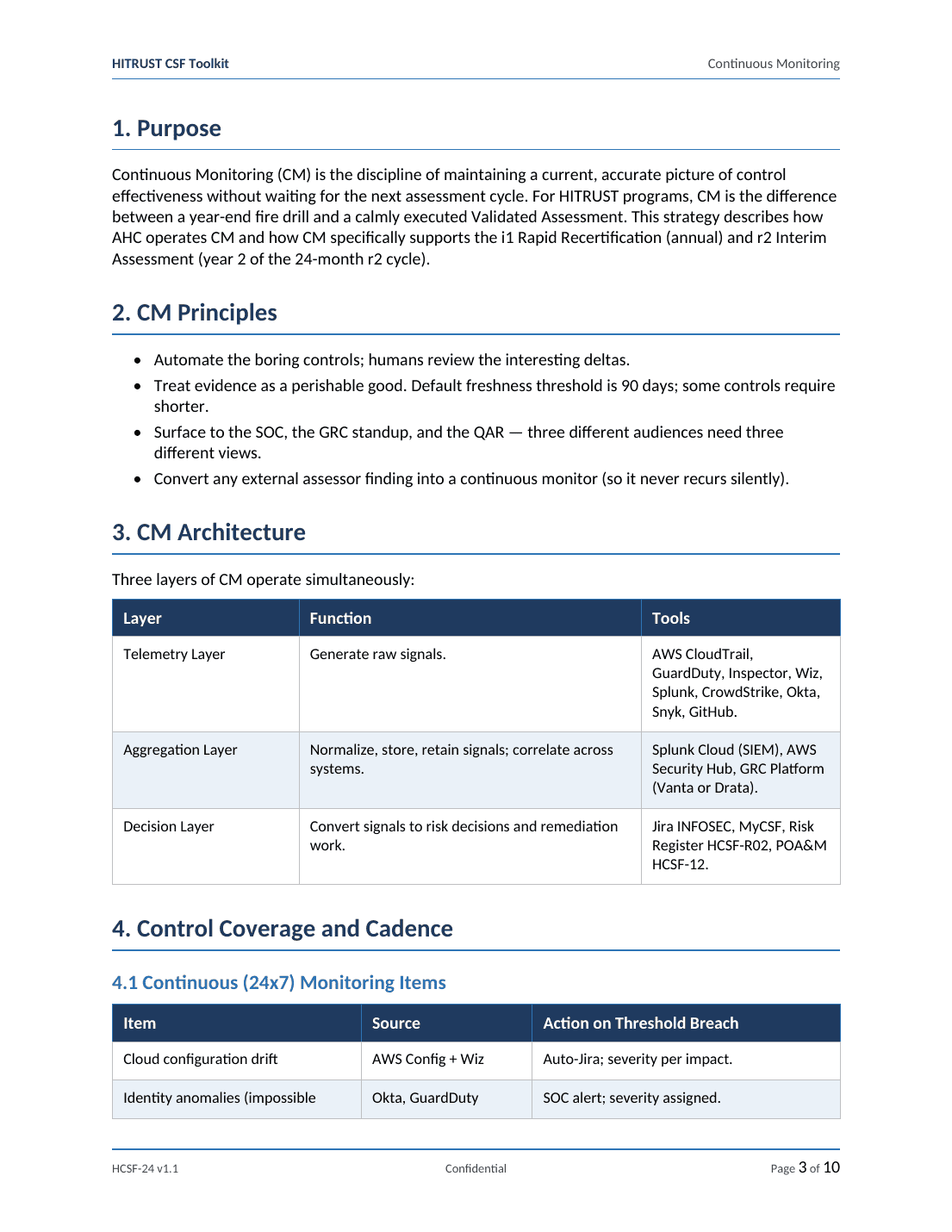 HITRUST CSF documentation toolkit — sample template page 19