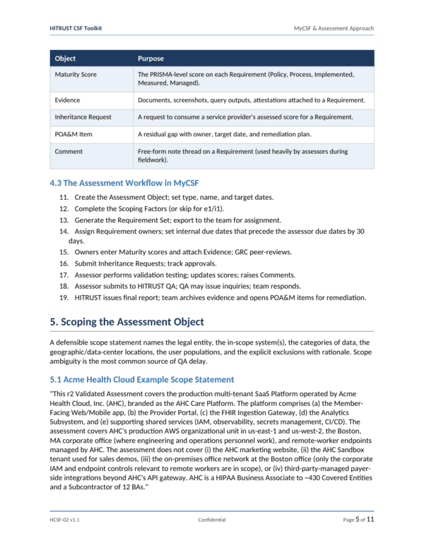 HITRUST CSF documentation toolkit — sample template page 2