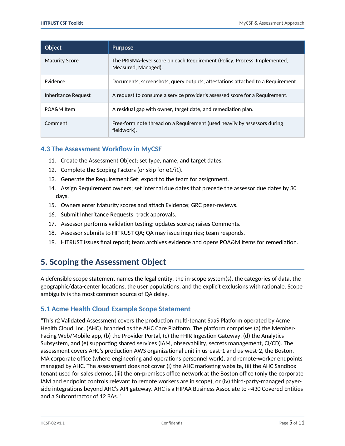HITRUST CSF documentation toolkit — sample template page 2