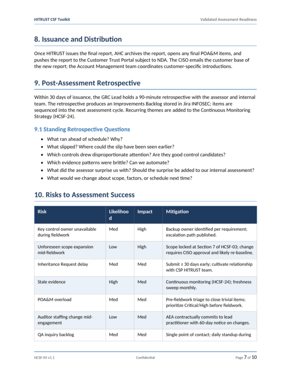HITRUST CSF documentation toolkit — sample template page 4