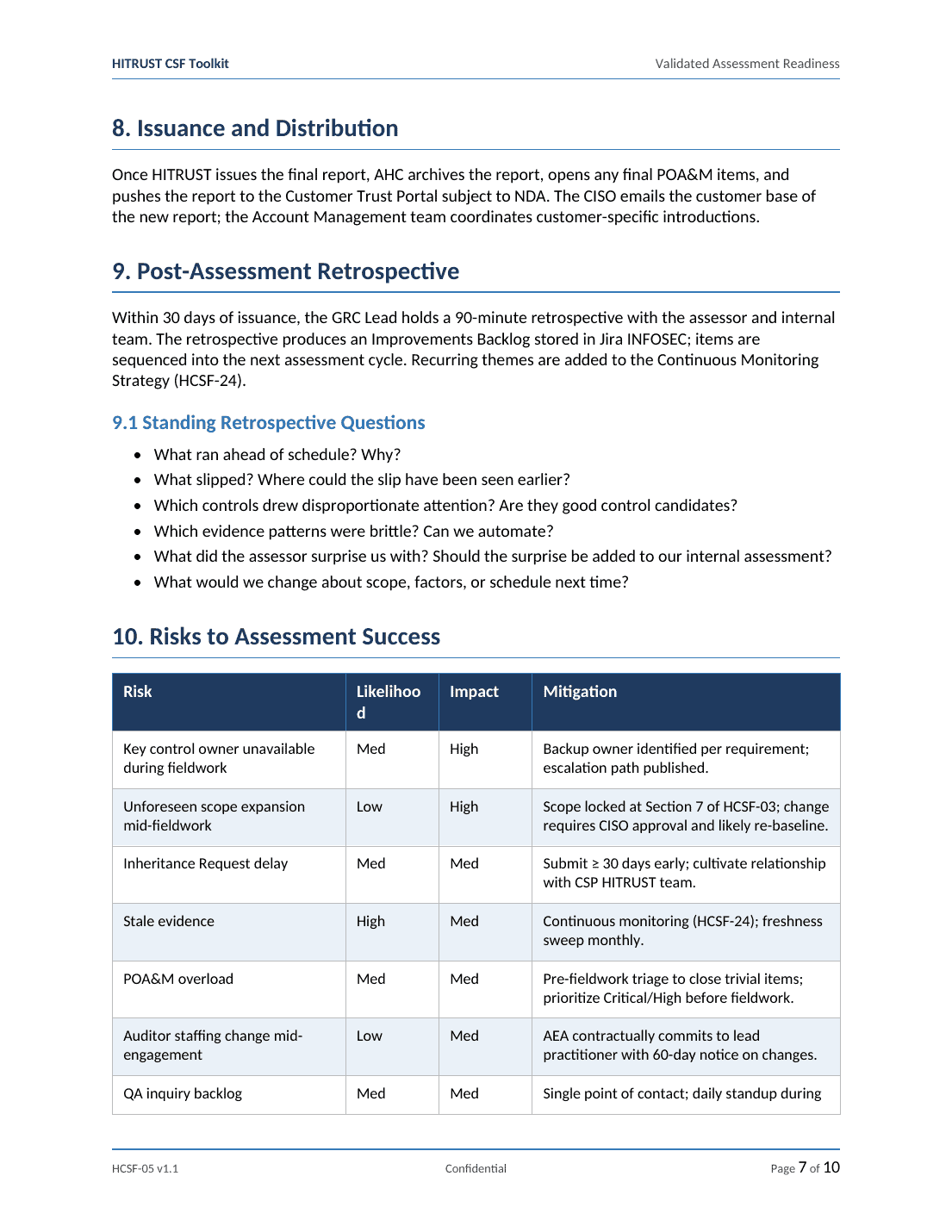 HITRUST CSF documentation toolkit — sample template page 4