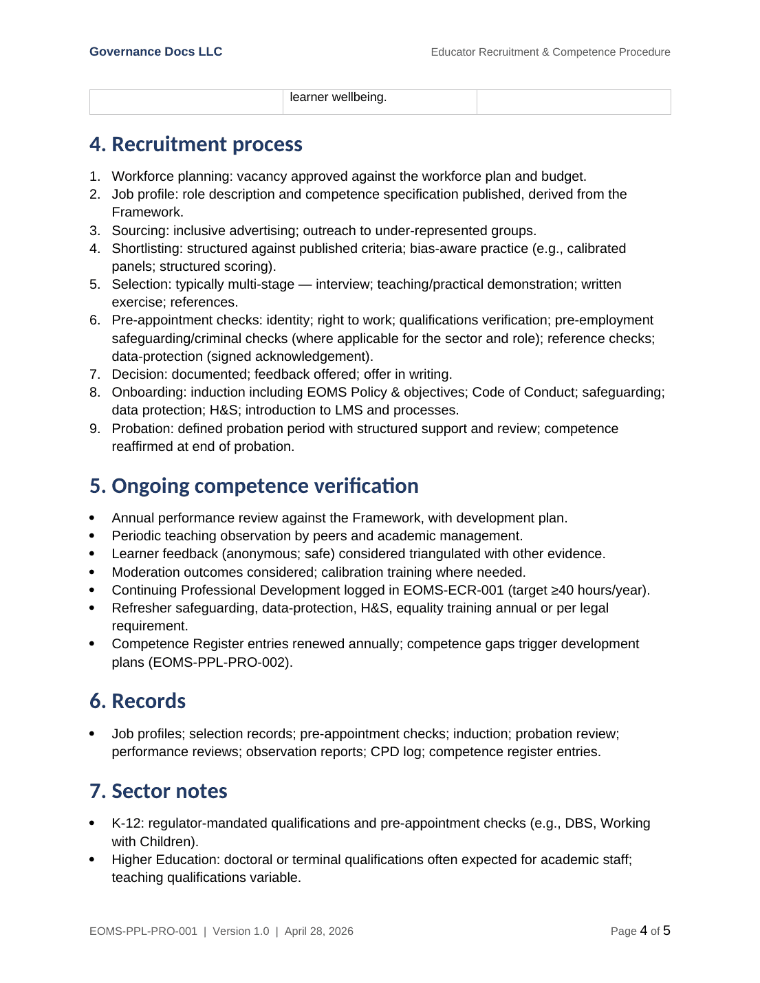 ISO 21001 documentation toolkit — sample template page 10