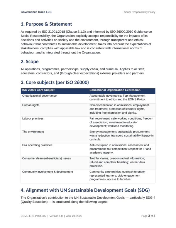 ISO 21001 documentation toolkit — sample template page 11
