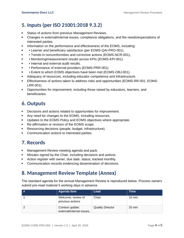 ISO 21001 documentation toolkit — sample template page 13