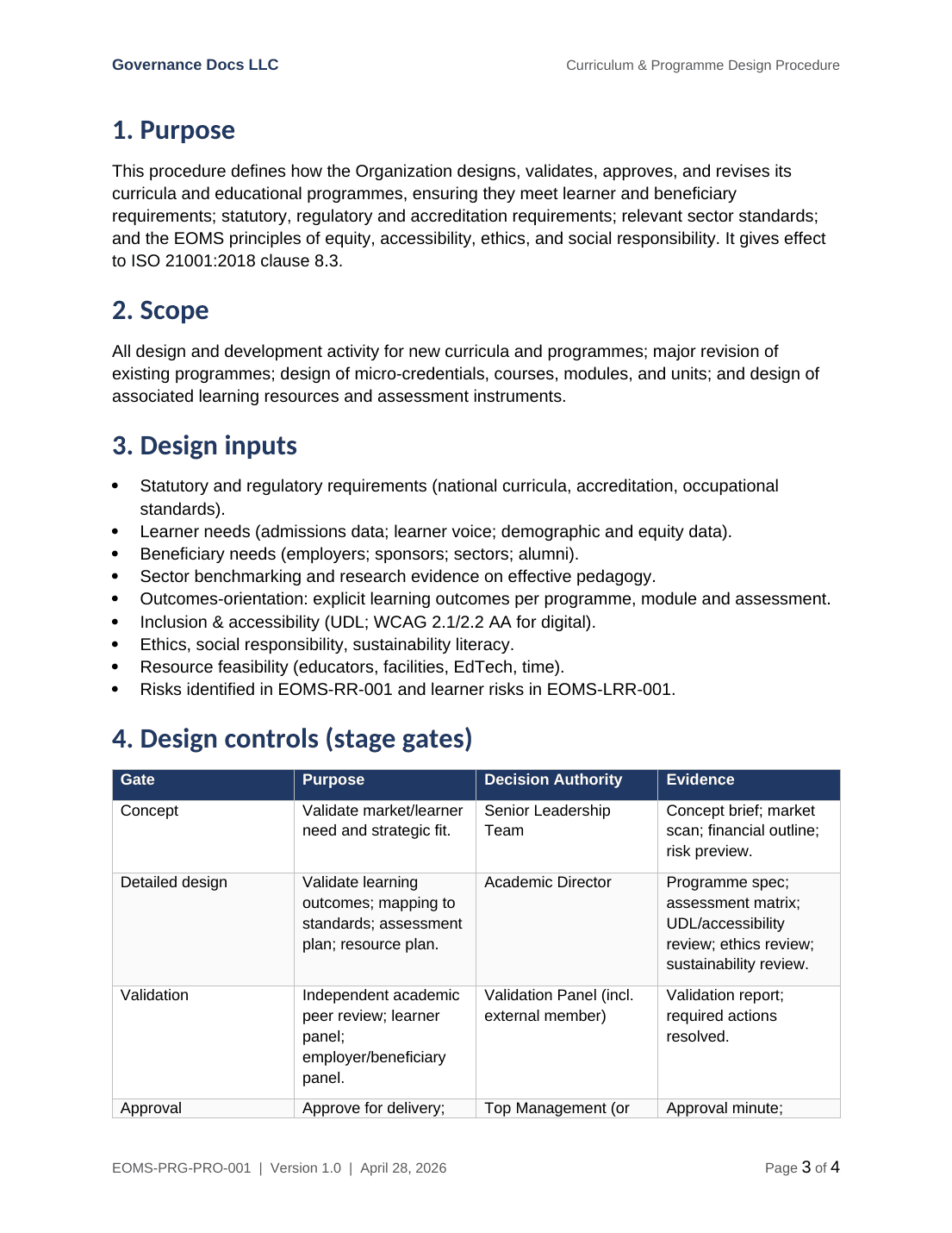 ISO 21001 documentation toolkit — sample template page 15