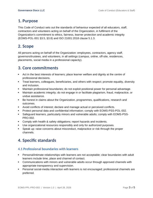 ISO 21001 documentation toolkit — sample template page 16