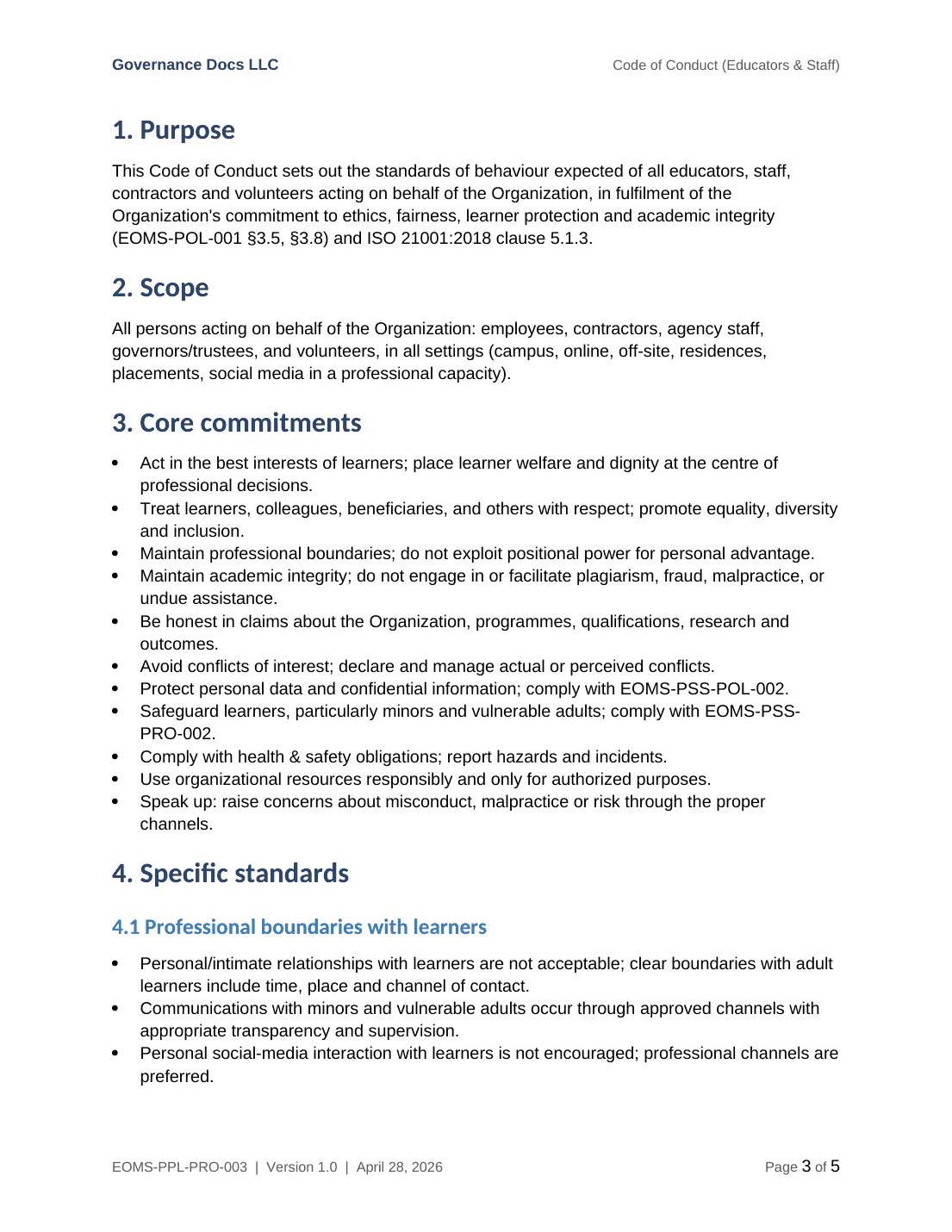 ISO 21001 documentation toolkit — sample template page 16