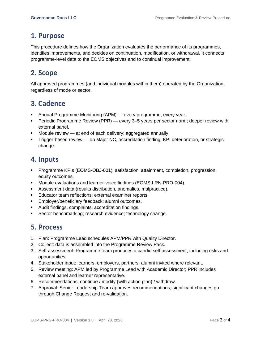 ISO 21001 documentation toolkit — sample template page 19