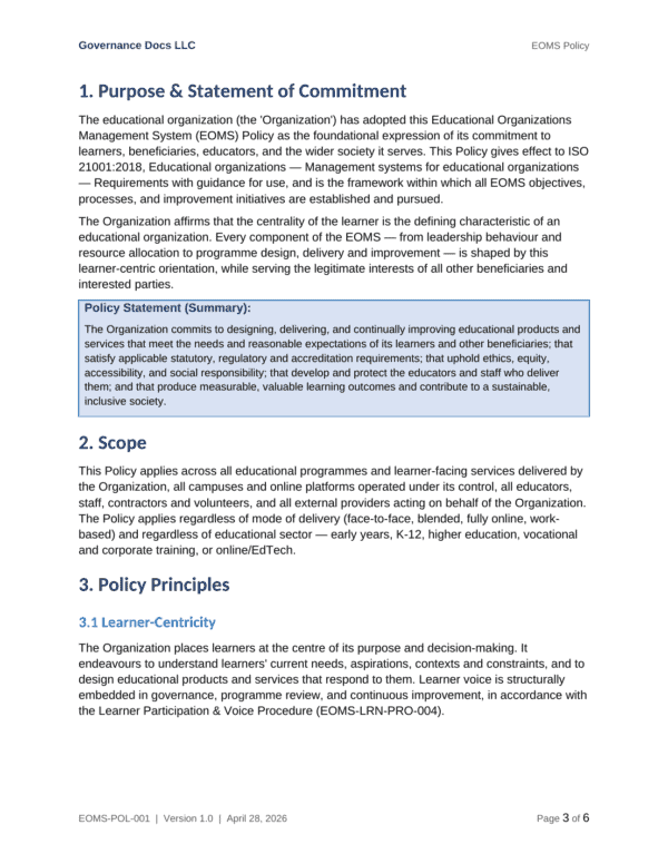 ISO 21001 documentation toolkit — sample template page 3
