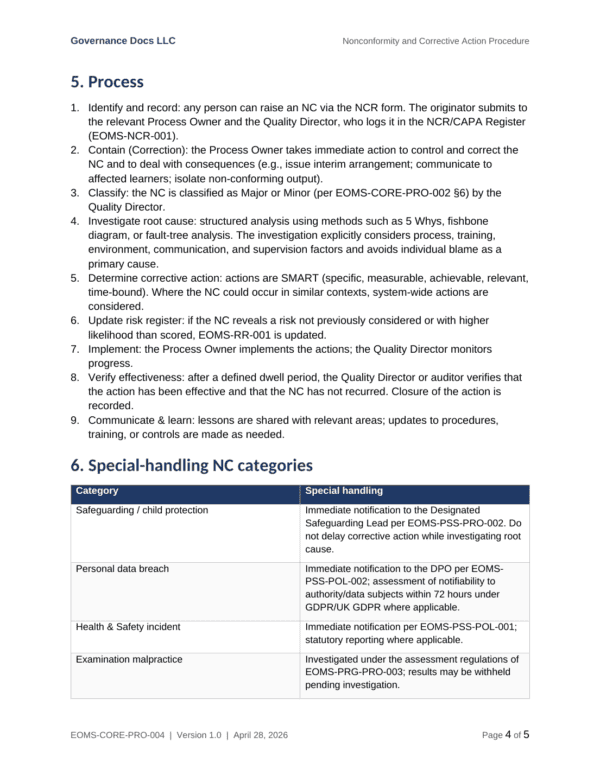ISO 21001 documentation toolkit — sample template page 4