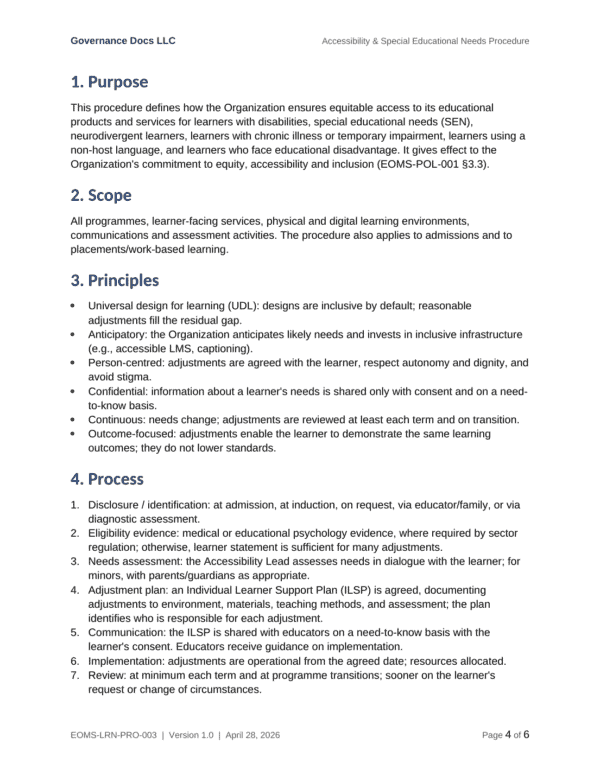 ISO 21001 documentation toolkit — sample template page 5