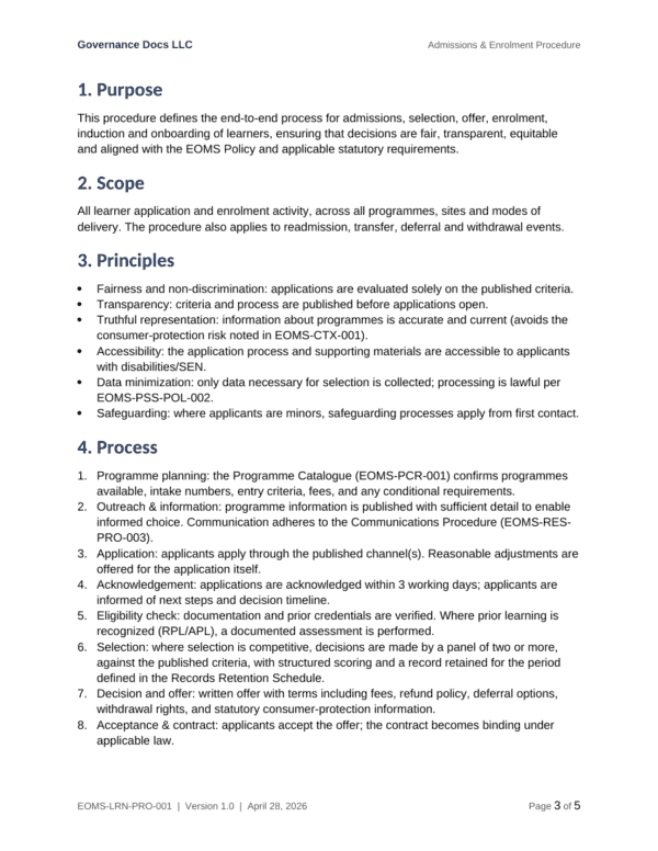 ISO 21001 documentation toolkit — sample template page 6