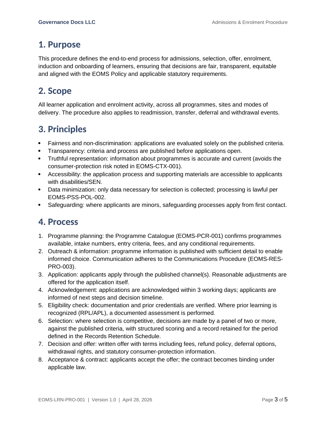 ISO 21001 documentation toolkit — sample template page 6