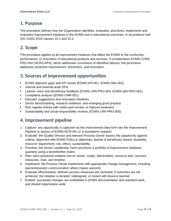 ISO 21001 documentation toolkit — sample template page 7
