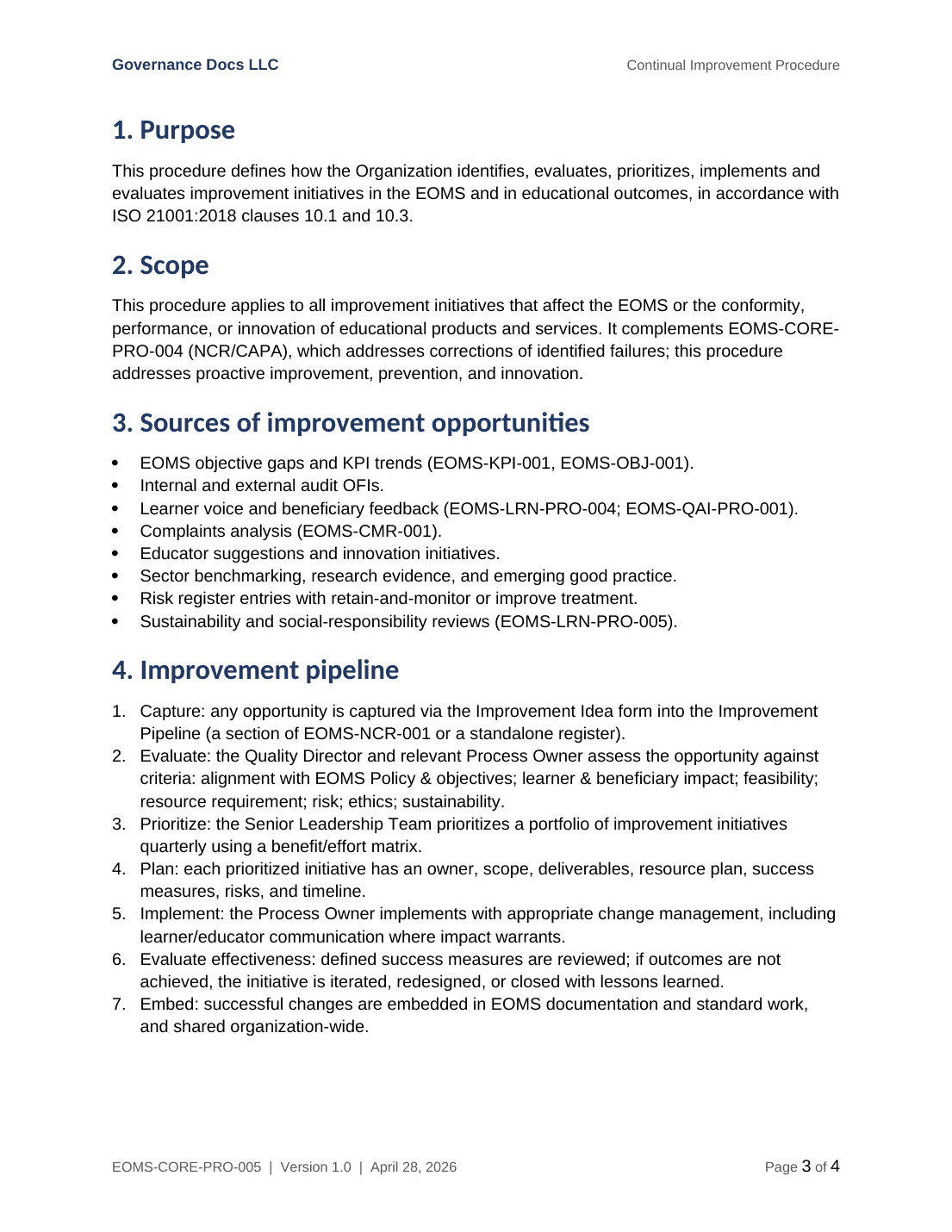 ISO 21001 documentation toolkit — sample template page 7