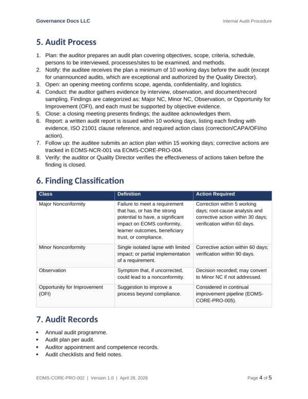 ISO 21001 documentation toolkit — sample template page 8