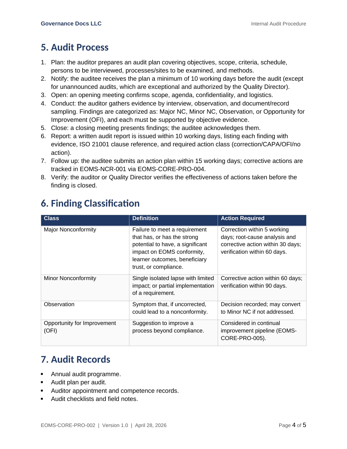 ISO 21001 documentation toolkit — sample template page 8