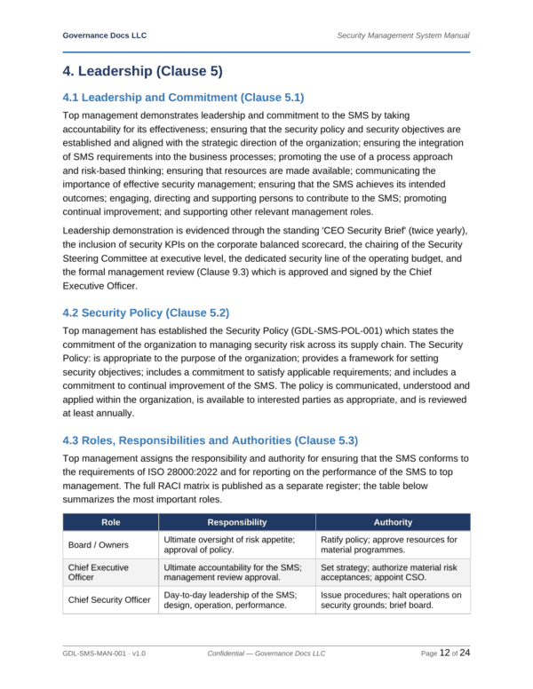 ISO 28000 documentation toolkit — sample template page 1