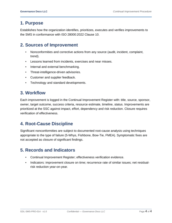 ISO 28000 documentation toolkit — sample template page 18