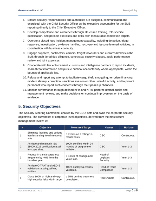 ISO 28000 documentation toolkit — sample template page 2