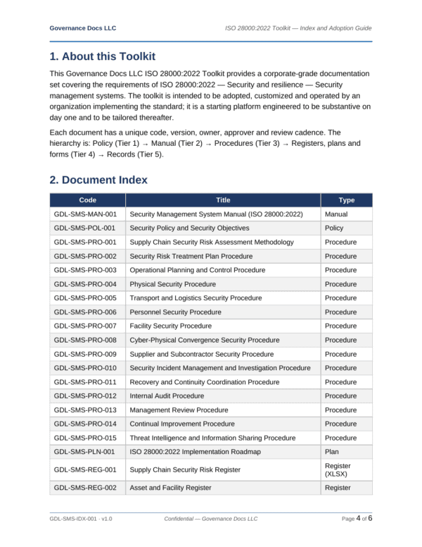 ISO 28000 documentation toolkit — sample template page 4