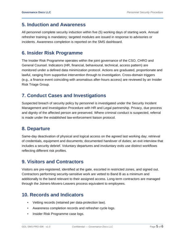 ISO 28000 documentation toolkit — sample template page 5