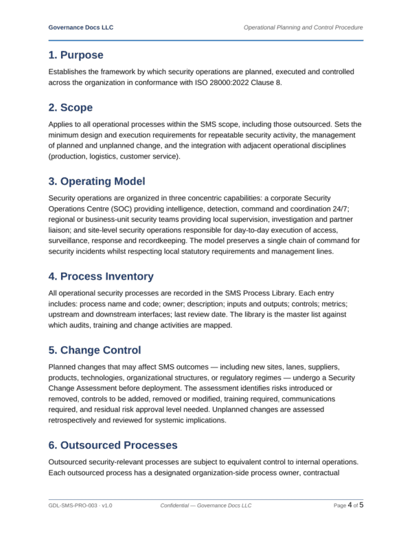 ISO 28000 documentation toolkit — sample template page 6