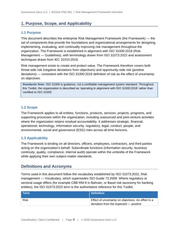 ISO 31000 documentation toolkit — sample template page 2