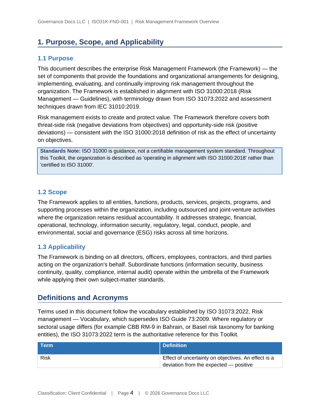 ISO 31000 documentation toolkit — sample template page 2