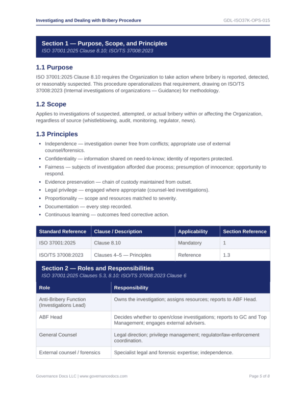 Investigating and Dealing with Bribery Procedure for ISO 37001 Anti-Bribery Management System compli.