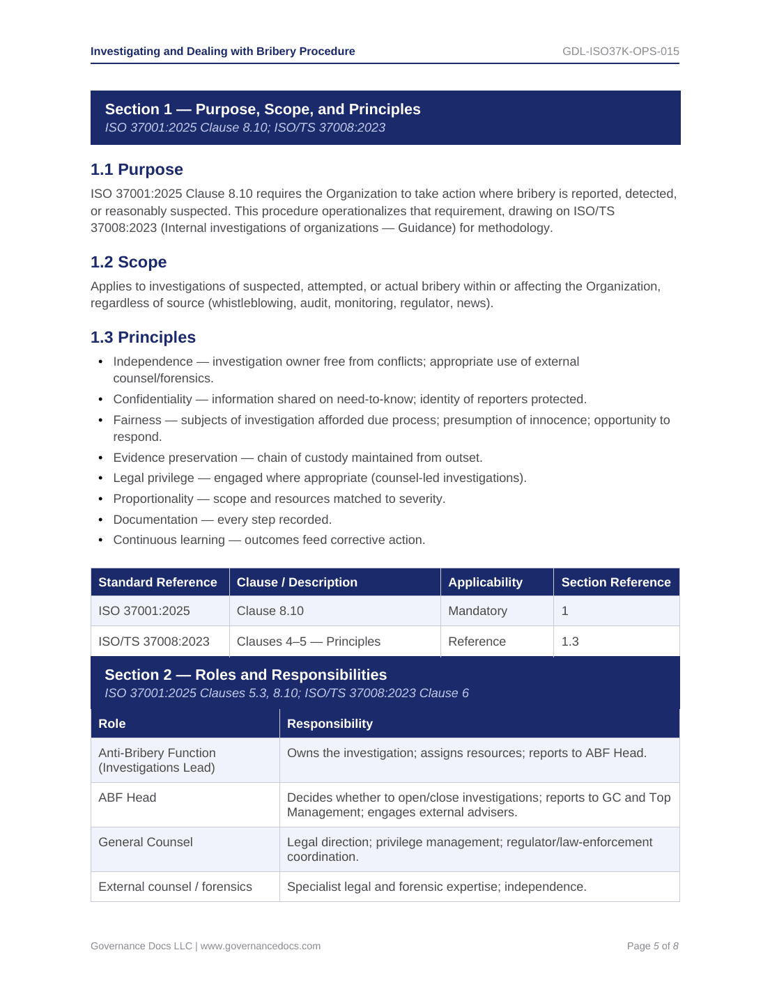 Investigating and Dealing with Bribery Procedure for ISO 37001 Anti-Bribery Management System compli.