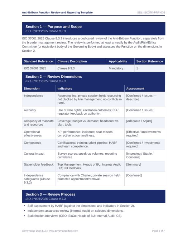ISO 37001 compliance template for anti-bribery management systems.