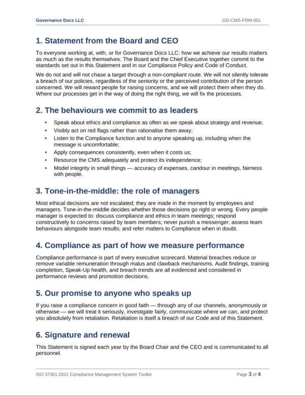 ISO 37301 documentation toolkit — sample template page 2