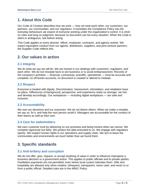 ISO 37301 documentation toolkit — sample template page 3